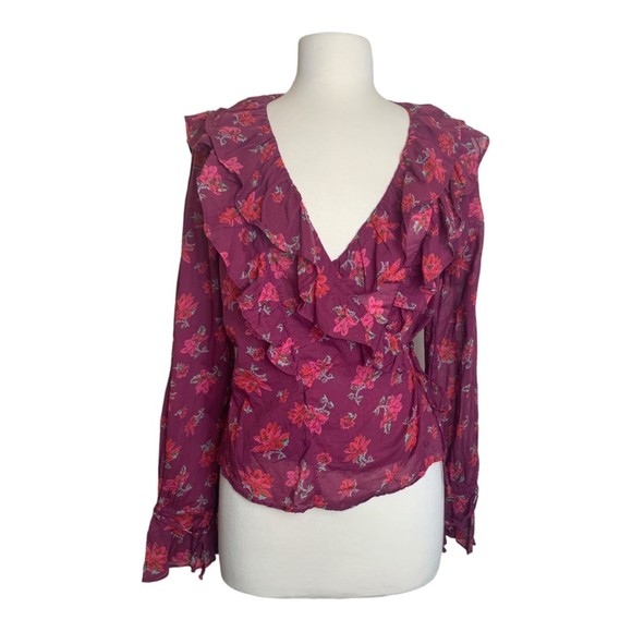 NWT Free People Women Amanda Ruffle Top Sultry Combo Large Long Sleeves - Picture 2 of 13